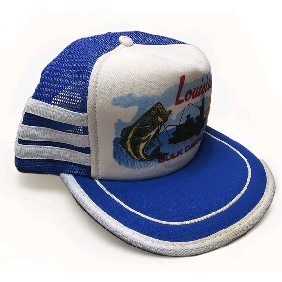 Vintage Louisiana Bass Fishing Trucker Hat White Blue Cap Snapback Chipola - Picture 2 of 6